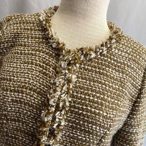 NWT CAbi Tweed Boucle Metallic Gold Phoebe Collarless Blazer Size Medium